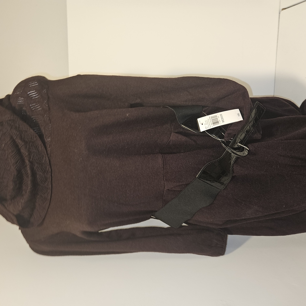 Dark Brown Hooded Sweater with Belt